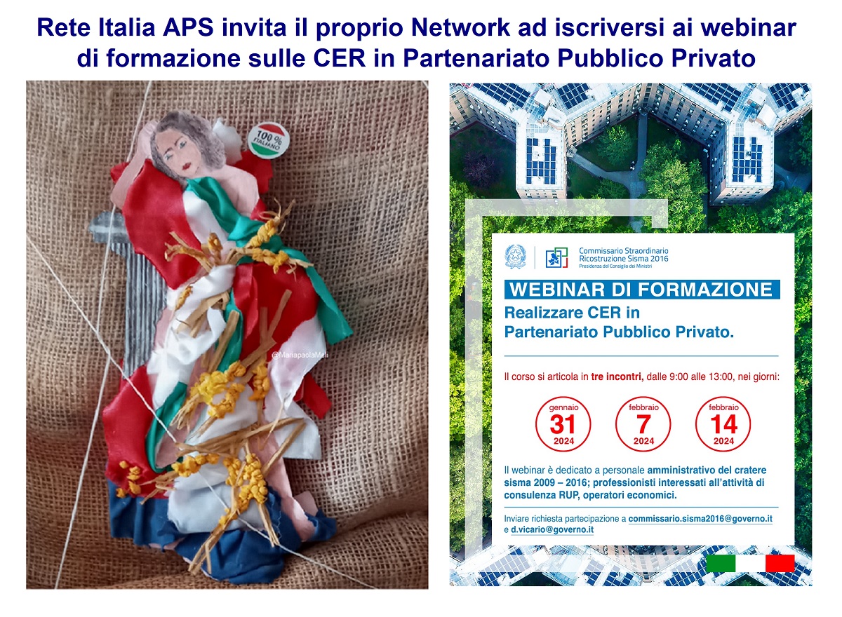 Rete Italia APS invita il proprio Network ad iscriversi ai webinar di formazione sulle CER in Partenariato Pubblico Privato