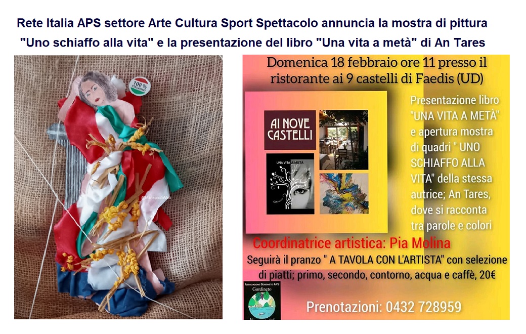 Rete Italia APS settore Arte Cultura Sport Spettacolo annuncia la mostra di pittura Uno schiaffo alla vita e presentazione libro Una vita a metà di An Tares