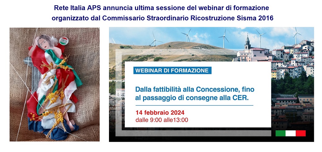 Rete Italia APS annuncia ultima sessione del webinar di formazione organizzato dal Commissario Straordinario Ricostruzione Sisma 2016