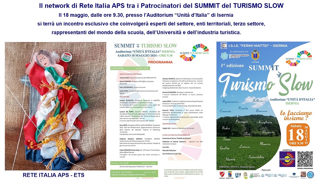 Il network di Rete Italia APS tra i Patrocinatori del SUMMIT del TURISMO SLOW